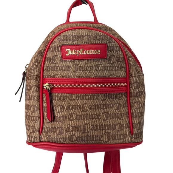 Y2K Juicy Couture Mini Backpack Red Brown Gold Print All Over Cross-Body Bag - Picture 1 of 8